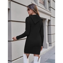 Kadın Düğme Detaylı Uzun Kollu Saç Örgü Boğazlı Mendil Yaka Siyah Triko Tunik Elbise Siyah Kadın Düğme Detaylı Uzun Kollu Saç Örgü Boğazlı Mendil Yaka Siyah Triko Tunik Elbise Siyah