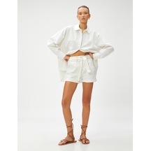 Koton Oversize Gömlek Uzun Kollu Keten Karışımlı Kırık Beyaz 3sak60043pw Ekru