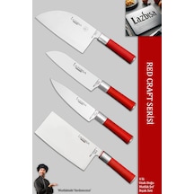 Red Craft Seri Mutfak Bıçak Seti Et Sebze Şef Bıçağı 4 Lü Mtf-325 Kırmızı