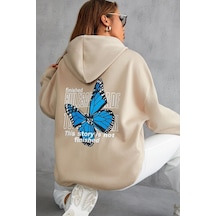 Uyguntarz Unisex Kelebek Sırt Baskılı Sweatshirt Bej