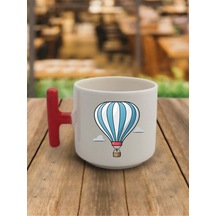 Uçan Balon Görselli Kahve Bardağı Seramik Kupa Bardak - Seramik Çay, Kahve Hediyelik Bardağı Beyaz