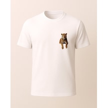 Etnik Kaplan Baskılı T-shirt Beyaz