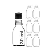 30 Ml Sızdırmaz Kapaklı Şeffaf Shot Şişesi 30 Cc Ginger Şat Beyaz Cam Şişe 6 Adet Kilitli Plastik Siyah Kapak 0