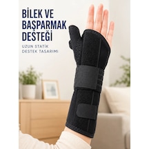 Başparmak Ve El Bilek Destek Ateli Metal Destekli Ayarlanabilir Cırtlı Bileklik Siyah