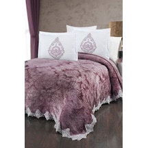 The Home Collection Mürdüm Larissa Fransız Güpürlü Battaniye Seti Mürdüm