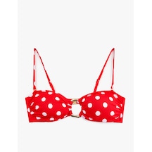 Koton Koton X Sibil Çetinkaya - Halka Detaylı Puantiyeli Straplez Bikini Üstü Çıkarılabilir Askılı Kırmızı Desenli 6sak10245mm