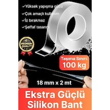Çok Amaçlı Çift Taraflı İz Bırakmaz Montaj Tamir Bandı Şeffaf Güçlü Silikon Bant 18mm X 2mt 1 Adet