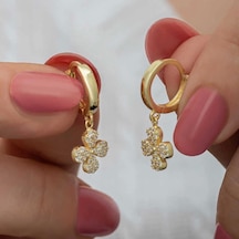Gümüş Gold Sallantılı Yonca Kadın Küpe Çok Renkli