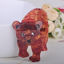 Blucome Canlı Kahverengi Ayı Şekli Broş Doğal Hayvan Desen Akrilik Takı Bayan Çocuk Çocuk Parti Hediye Göğüs Süs Aksesuarları Kahverengi