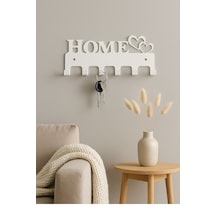 Lunoart Home Yazılı Kalpli Metal Anahtarlık Askısı Duvar Tipi Anahtar Organizer Beyaz