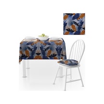 Renkli Desenli Modern Lacivert Taba Dijital Baskılı Petek Dokuma Masa Örtüsü 140x260