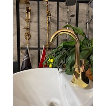 İsaoğlu Yapı Parlak Gold Diamond Design Lavabo Bataryası Gold