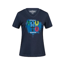 2as Alone Baskılı V Yaka Kadın T-shirt 403 Lacivert