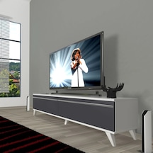 Decoraktiv Eko 140t Mdf Retro Tv Ünitesi Tv Sehpası - Beyaz - Antrasit Beyaz - Antrasit