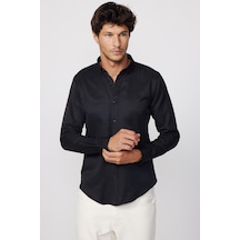 Tudors Slim Fit Pamuklu Kolay Ütü Düz Siyah Erkek Gömlek-28025-siyah Siyah