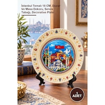 1 Adet Porselen Dekoratif Tabak İstanbul Temalı 18 Cm, Duvar Ve Masa Dekoru, Servis Tabağı, Decorative Plate