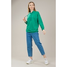 Kadın Kapüşonlu Yetim Kol Oversize Sweatshirt  Yeşil - Yeşil