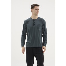Kocabey Bu-26360 Erkek Midi Yaka Battal Pijama Takımı Füme