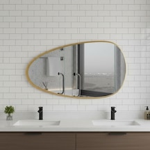 30x60 Cm Modern Organik Şekilli Ayna Altın Çerçeveli Asimetrik Duvar Aynası Banyo Ve Salon Dekorasyon Altın