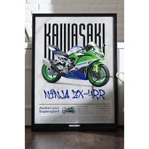 Kawasaki Ninja Zx-4 Rr Siyah Ahşap Çerçeveli Poster, Dekoratif Motosiklet Duvar Tablosu