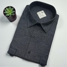 Klasik %100 Cotton Uzun Kollu Terletmeyen Kışlık Flanel Terletmeyen Gömlek Regular Kalıp Antrasit