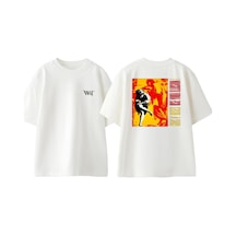 Thewert Guns N Roses Rock Müzik 3 Tasarım Sırt Baskılı Pamuk Beyaz Oversize T-shirt