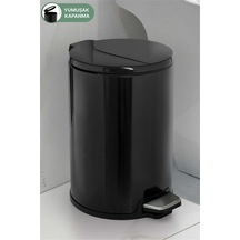 Cigo 12 Lt Yumuşak Kapanan Pedallı Banyo Mutfak Ofis Çelik Çöp Kovası - Siyah & İç Kısım Siyah-7304