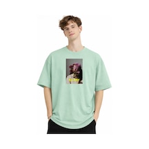 Misa Tahtakale Blurry - Oversize Erkek Tişört Su Yesılı Çok Renkli