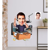 Kişiye Özel Bay Radyo Programcısı Karikatürlü Duvar Sticker 50X7