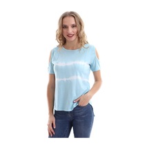 Kadın Omuz Açık Bebek Mavi Batik T-Shirt