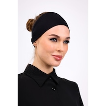 Loggia Bandana Şeklinde Bone Siyah - Kadın Tesettür Dikişsiz Geçme İç Bone - Sportif Spor Saç Bandı Siyah