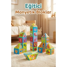Eğitici Manyetik Bloklar 18 Parça - Mıknatıslı Zeka Küpleri - Montessori Bebek Yapboz Puzzle Seti