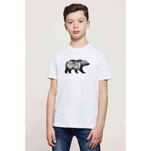 Tshirthane Silhouette California Bear Baskılı Unisex Çocuk Beyaz T-Shirt