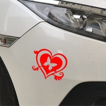 Kelebek Ve Kalp Tasarım Oto Sticker Kırmızı 15 15 Cm