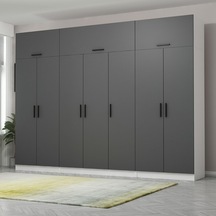 Minar Kale 7 Kapaklı 2 Çekmeceli Dolap Ve Yüklük Beyaz Antrasit 255cm Çok Renkli