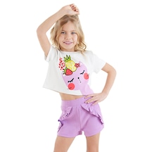 Denokids Meyveli Kedi Kız Çocuk T-shirt Şort Takım