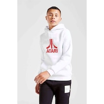 Tshirthane Atari Logo Baskılı Unisex Çocuk Kapüşonlu Beyaz Sweatshirt (528675151) Beyaz