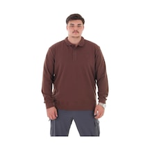 Erkek Büyük Beden 115-155 Kilo Arası İçin Uygun Uzun Kol Polo Yaka Mevsimlik Sweatshirt Kahverengi