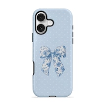 Velvoria Valestra Blue Toile Bow Apple Apple iPhone Uyumlu 16 Plus Darbe Korumalı Kılıf Valestra Select - Blue Toile Bow