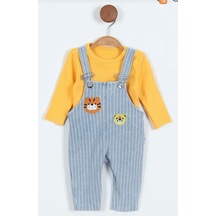 Aykidsclup Erkek Bebek Çizgili Kaplan Desenli Salopetli 2 Li Takım 1291255-s sarı