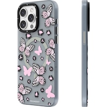 İphone 15 Pro Uyumlu Kılıf Magsafe Özellikli Kelebek Desenli Youngkit Shadow Dance Serisi Pembe