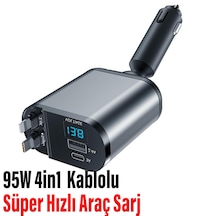 95w Hızlı Araç Şarj 4 İn 1 Voltaj Göstergeli Hızlı Araba Şarjı