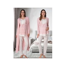 Effortt Dvina Lohusa Hamile Sabahlıklı Uzun Kollu Puantiyeli Pijama Takımı - Pembe Pembe