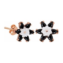 Gumush Gümüş Siyah Lotus Çiçeği Küpe