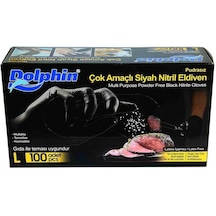 Dolphin Tek Kullanımlık Lateks Siyah Pudrasız Nitril Muayne Eldiveni Large Büyük Boy - 100'lü Paket