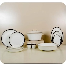 Evaliza Alaia Black Gold Line 2mm 12 Kişilik 60 Parça Porselen Yemek Takımı