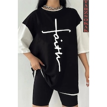 Siyah Oversize Baskılı Unisex Tshirt Beyaz