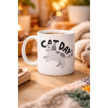 Cat Day Kedi Desenli Porselen Kupa Model 67 Sevimli Kedi Figürlü, Günlük Kullanıma Uygun, Kahve & Çay Kupası Diğer