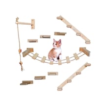 10 Parça Doğal Ahşap Duvar Kedi Oyun Merdiveni Seti Köprü SET1