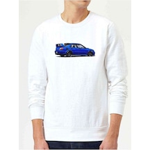 Subaru Baskılı Beyaz Erkek Örme Sweatshirt (528483906)